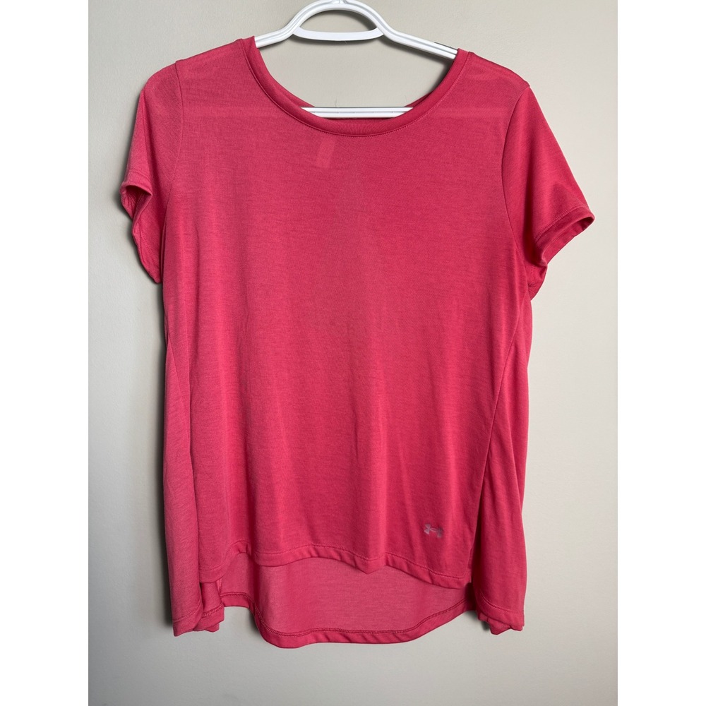 Under Armour HeatGear Loose Open Back Short Sleeve Training Tee Pink M Sporty